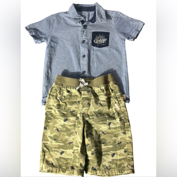 Weatherproof Other - WEATHERPROOF VINTAGE Little Boy 2pc Woven Shirt Short Set Dinosaurs Size 7